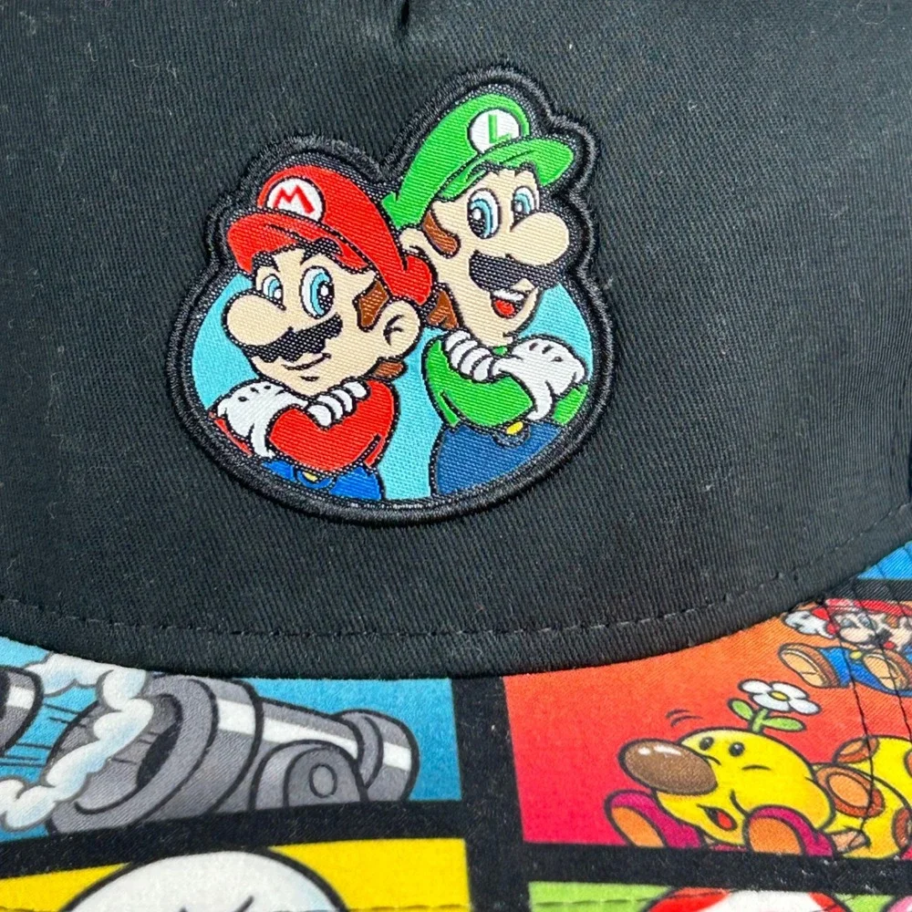 Nintendo Super Mario Luigi Snapback Hat Black Comic Print Brim SB8HT7SMB Mens OS
